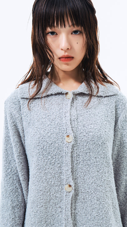 Boucle knit button cardigan (gray)