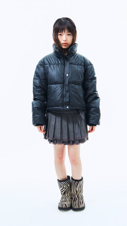 Coating cropped puffer jacket (black)