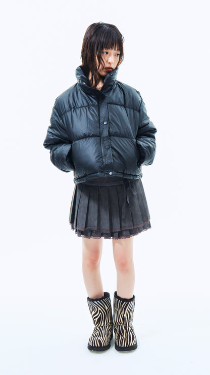 Coating cropped puffer jacket (black)