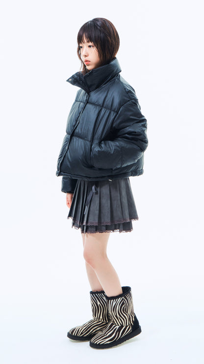 Coating cropped puffer jacket (black)