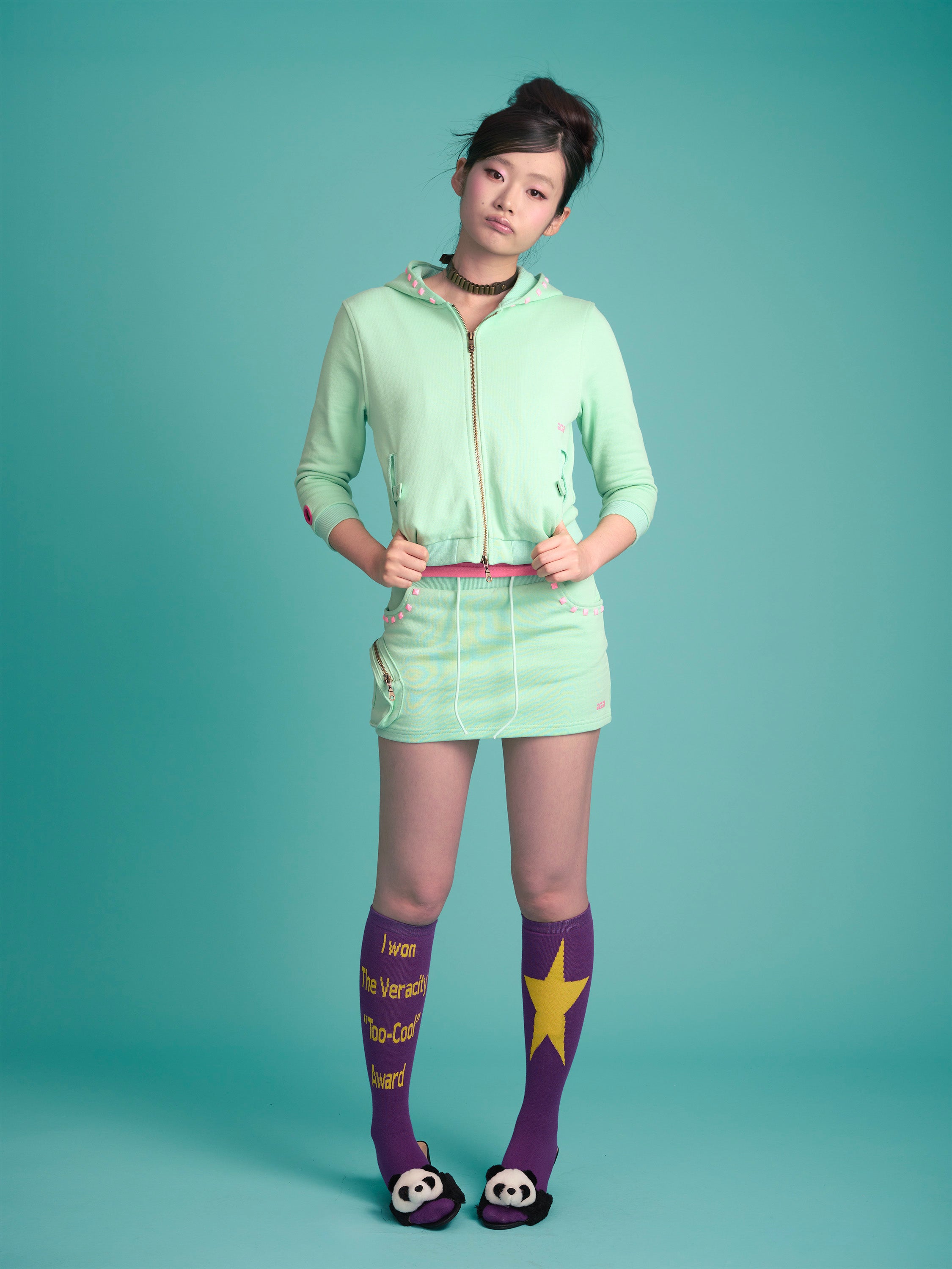 Monster Stud 3/4 Zip Hoodie (Mint)