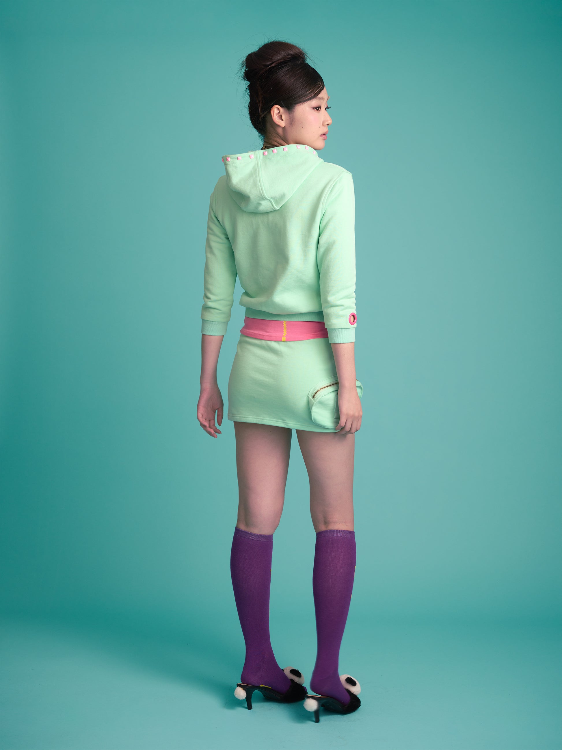 Monster Stud 3/4 Zip Hoodie (Mint)