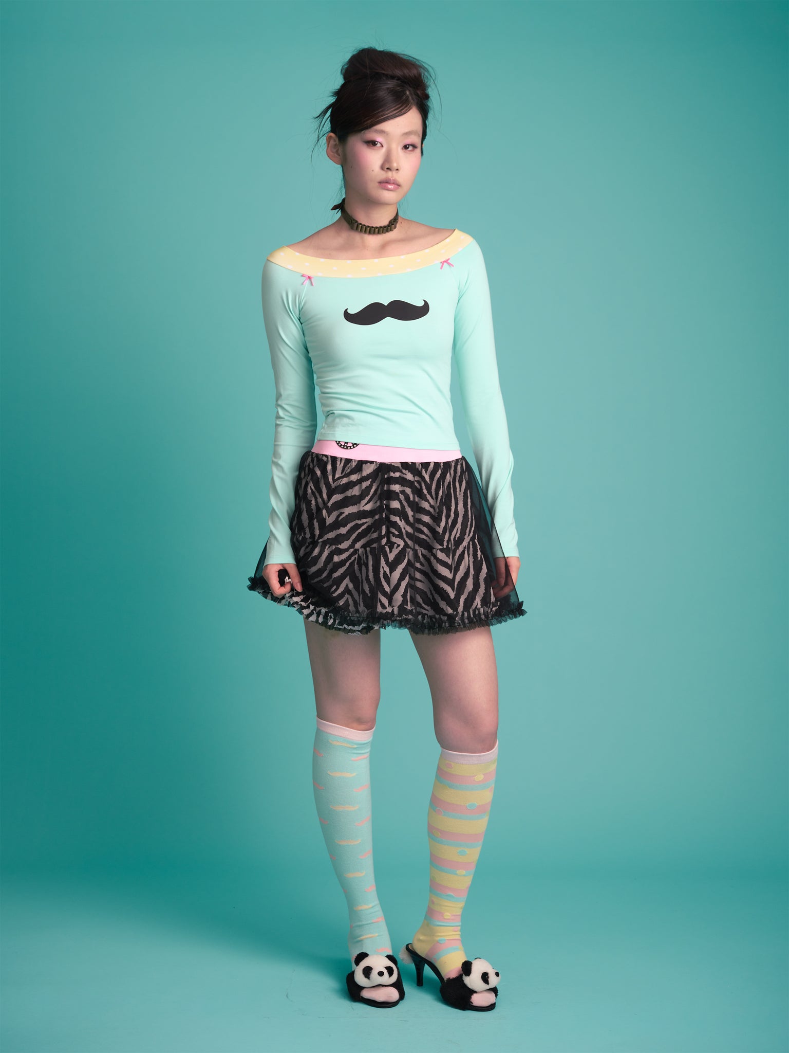 Mustache Mint Off-shoulder Top