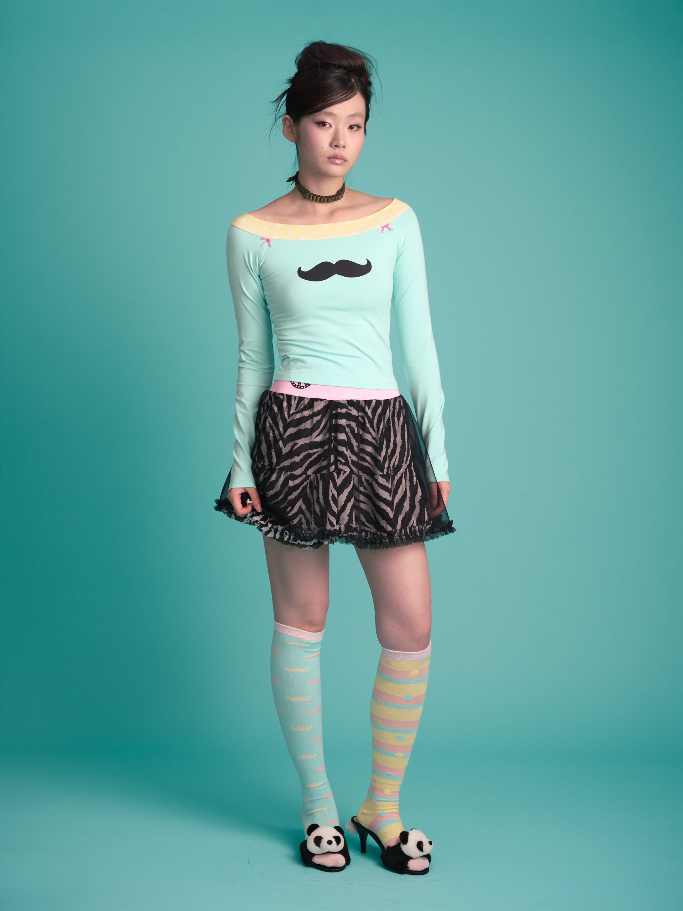 Mustache Mint Off-shoulder Top