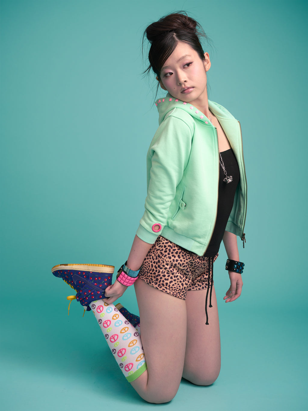 Monster Stud 3/4 Zip Hoodie (Mint)
