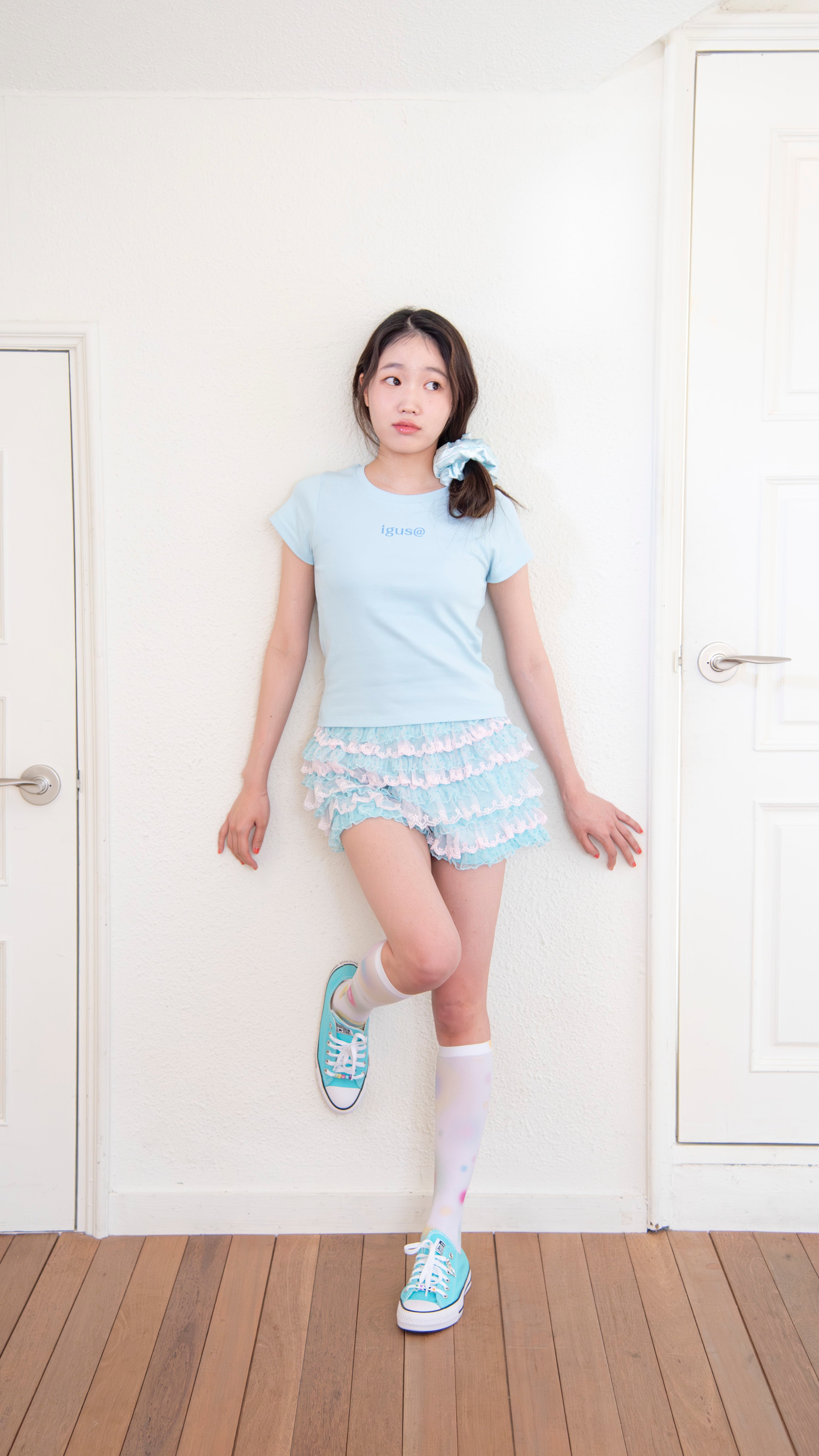 193 Star dot lace pants (sky blue)