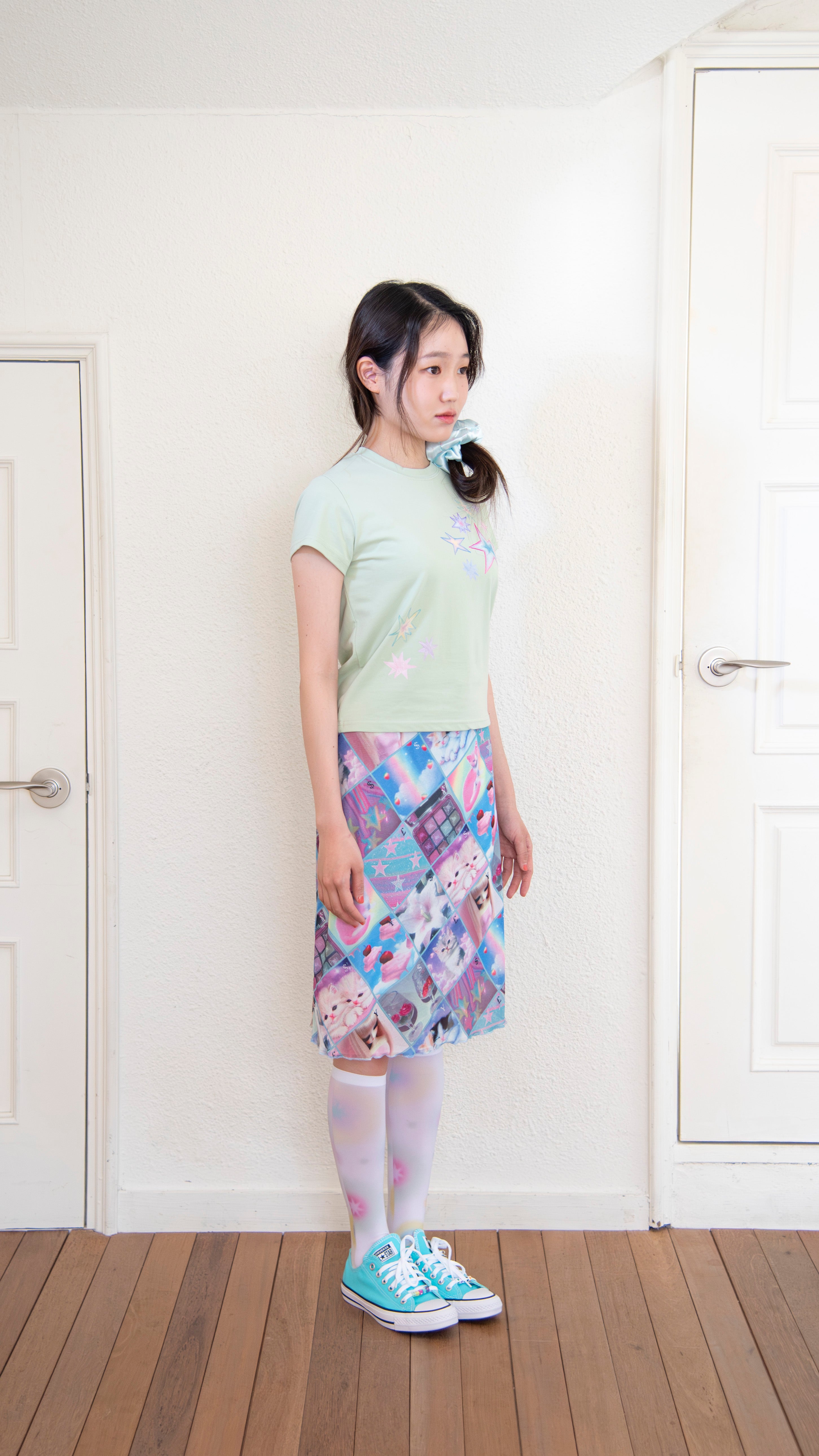 193 Stamp mesh midi skirt