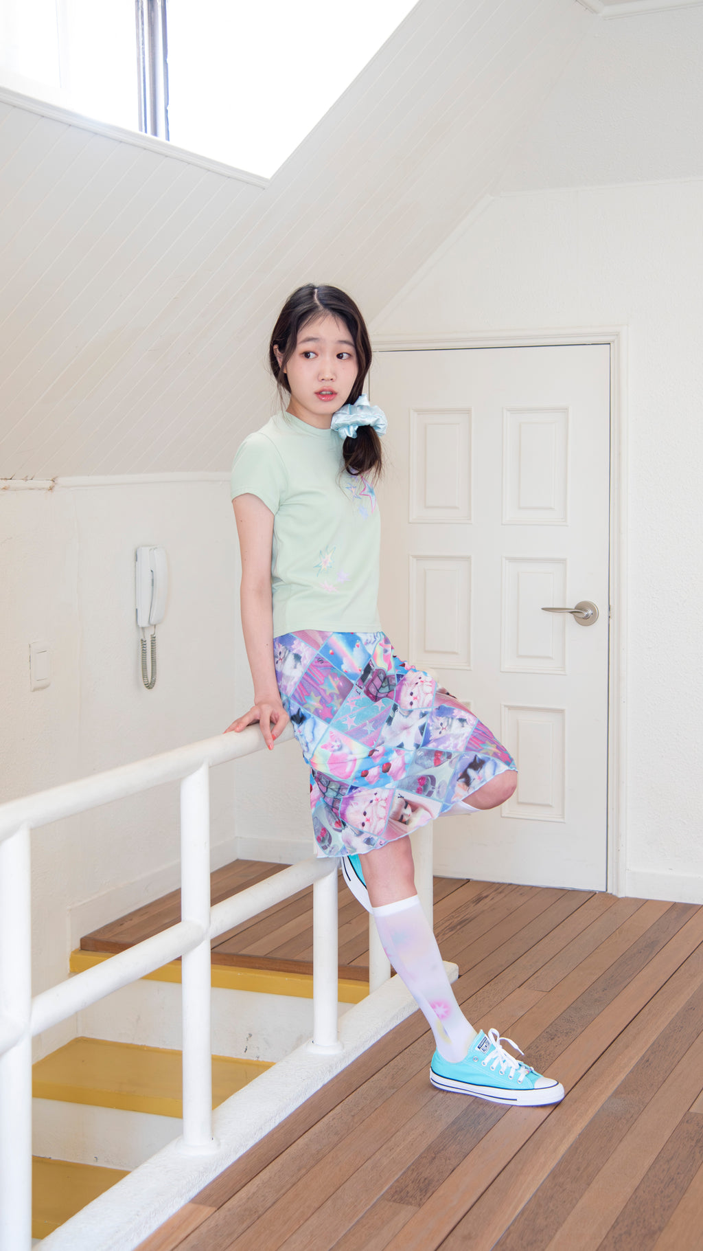 193 Stamp mesh midi skirt