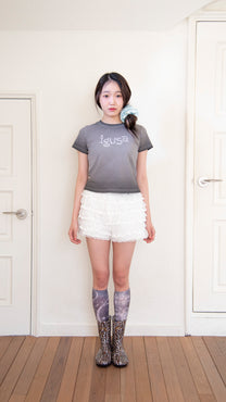 Star dot lace pants white