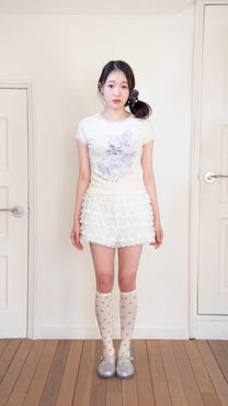 Star dot lace pants white