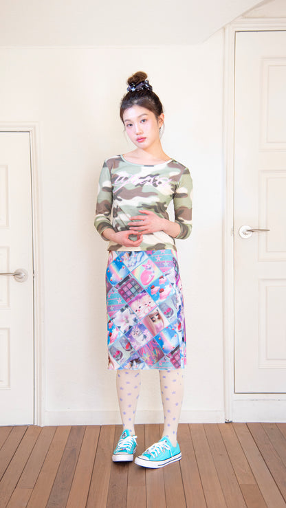 193 Stamp mesh midi skirt