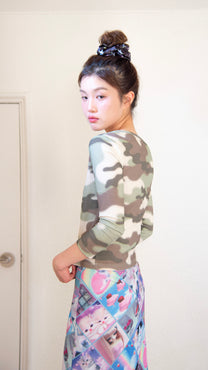 Camouflage 3/4 sleeve top