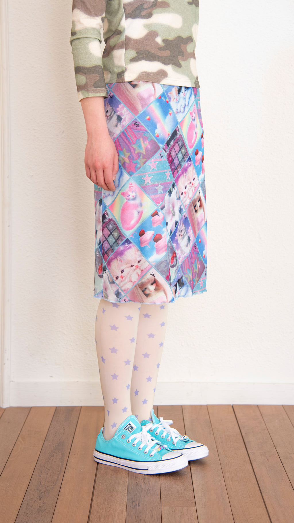 193 Stamp mesh midi skirt
