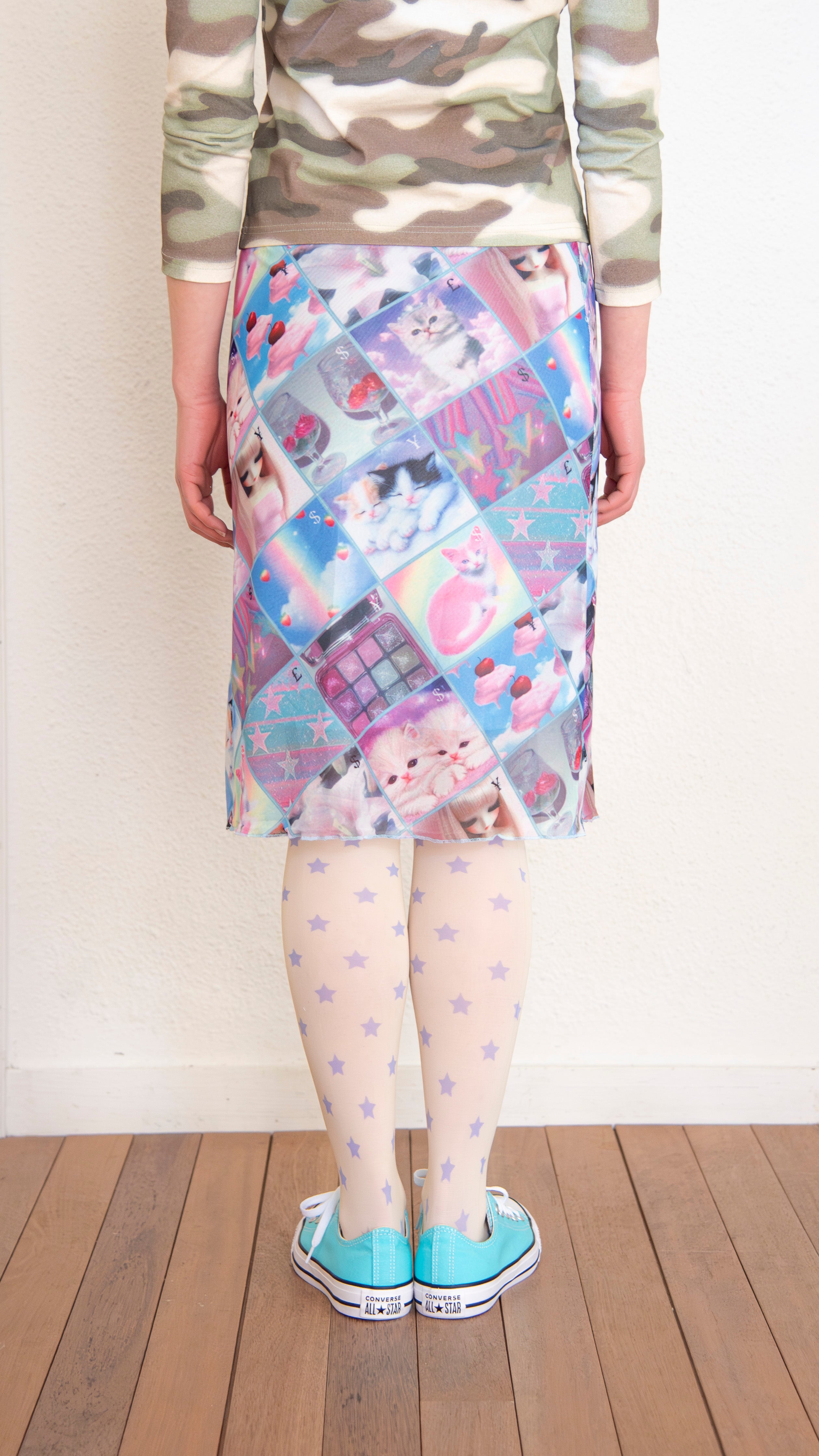 193 Stamp mesh midi skirt