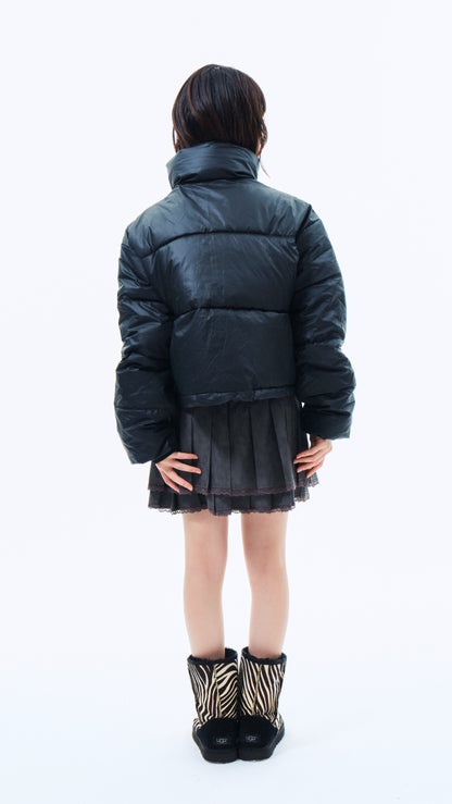 Coating cropped puffer jacket (black)