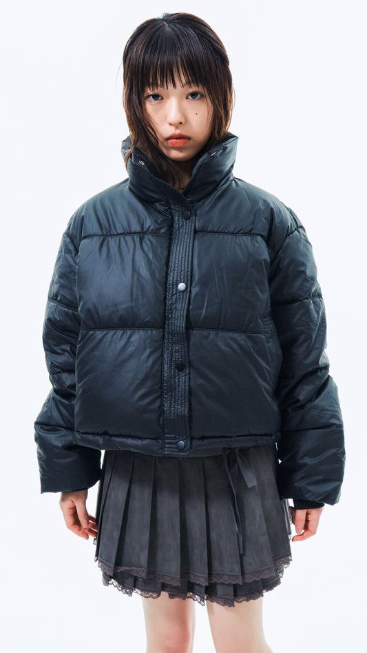 Coating cropped puffer jacket (black)