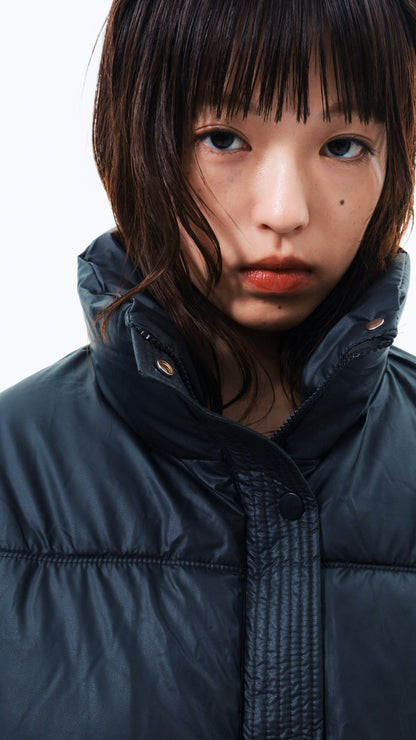 Coating cropped puffer jacket (black)