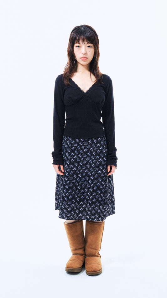 Flower midi skirt (black)