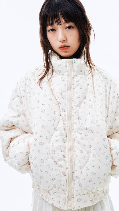 Wave flower puffer jacket