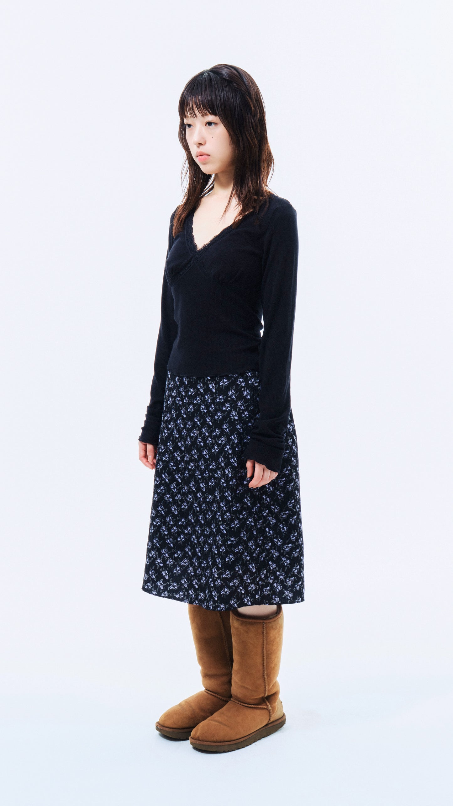 Flower midi skirt (black)