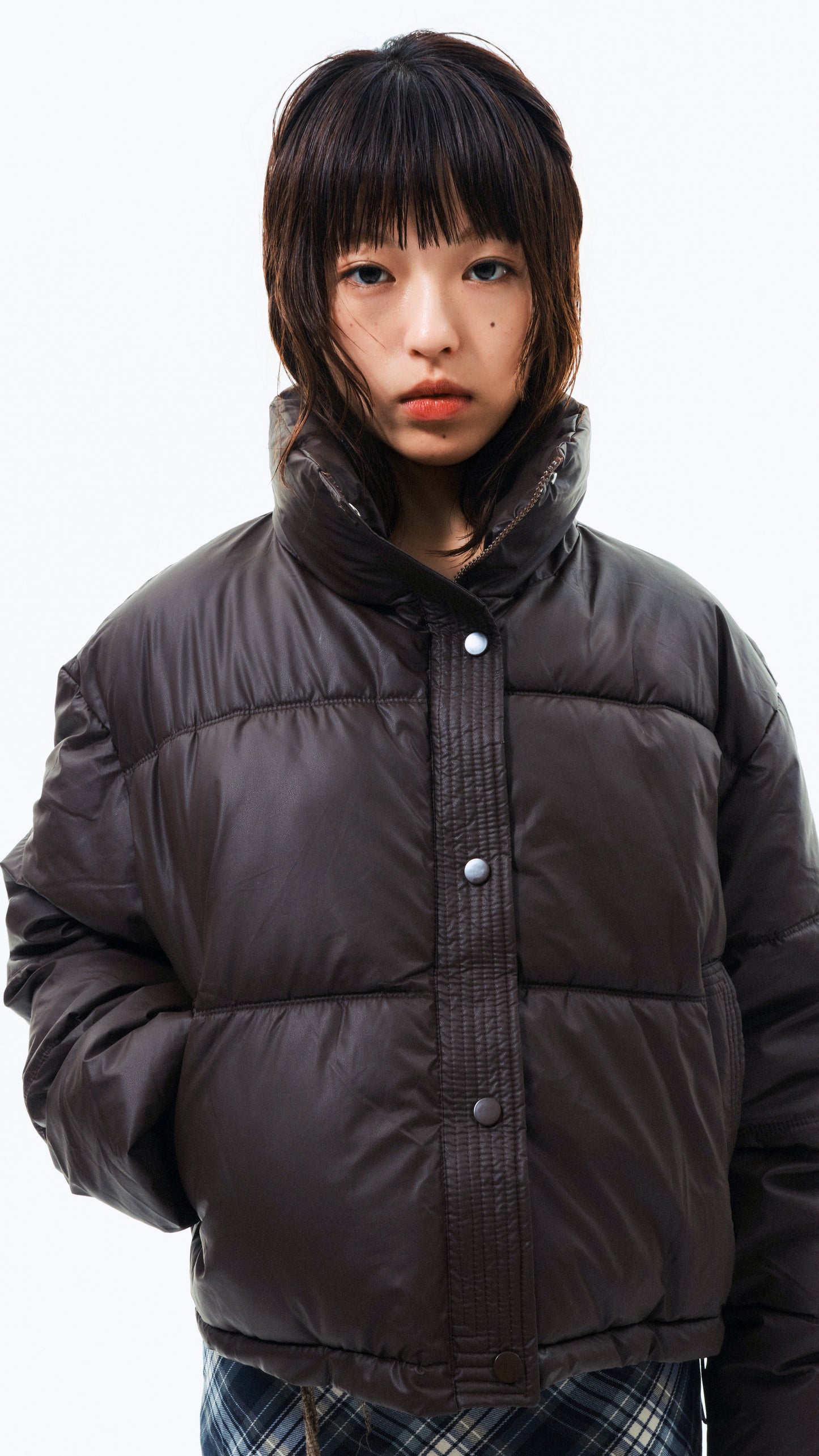 Coating cropped puffer jacket (brown)