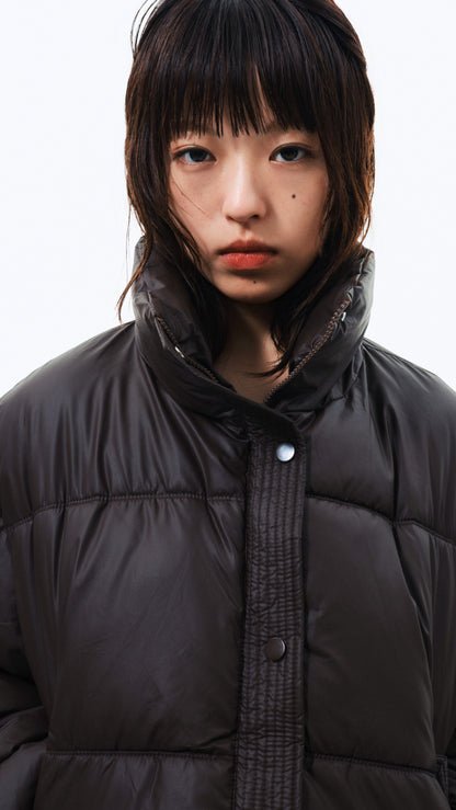 Coating cropped puffer jacket (brown)