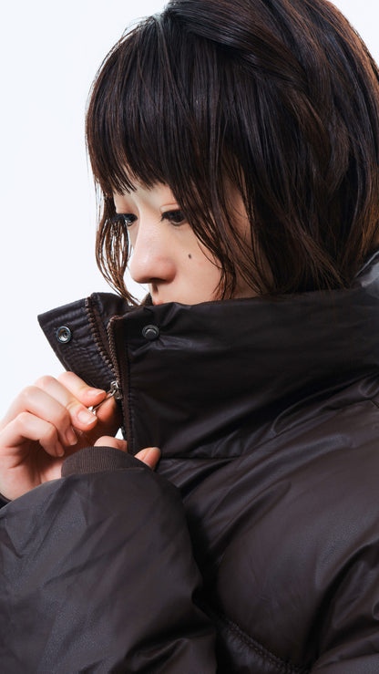 Coating cropped puffer jacket (brown)