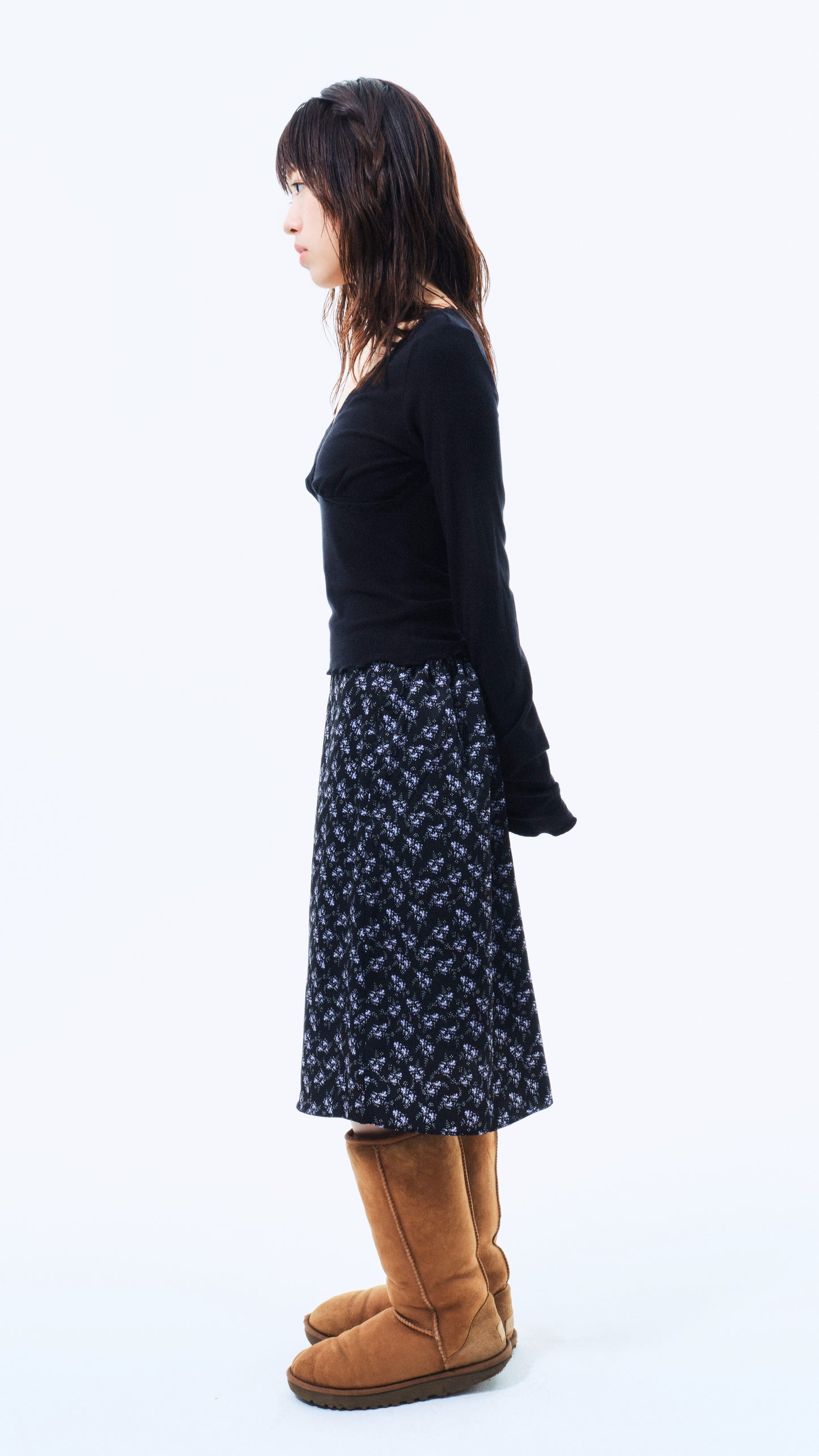 Flower midi skirt (black)