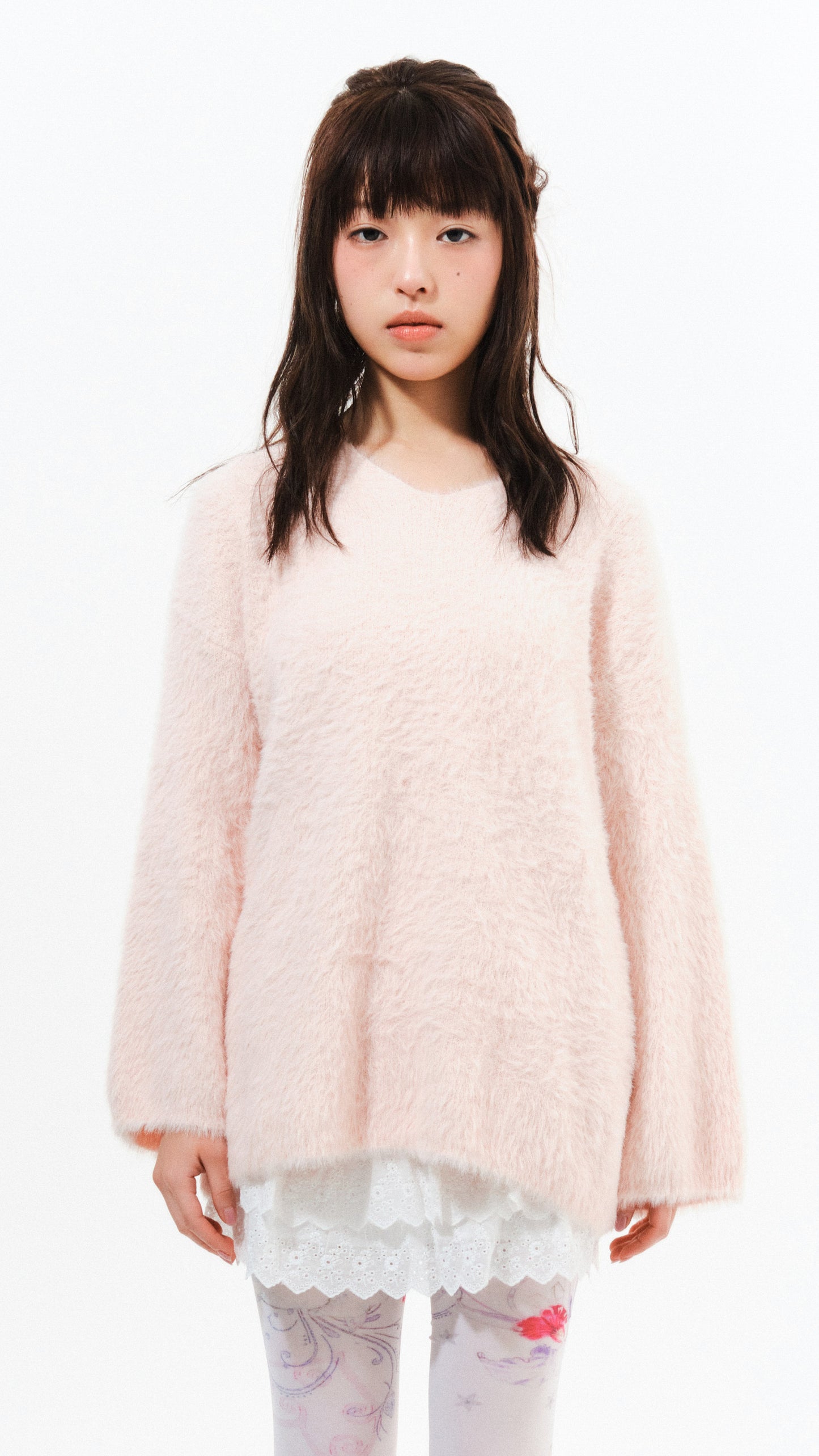 Angel sleeve mohair knit (pink)