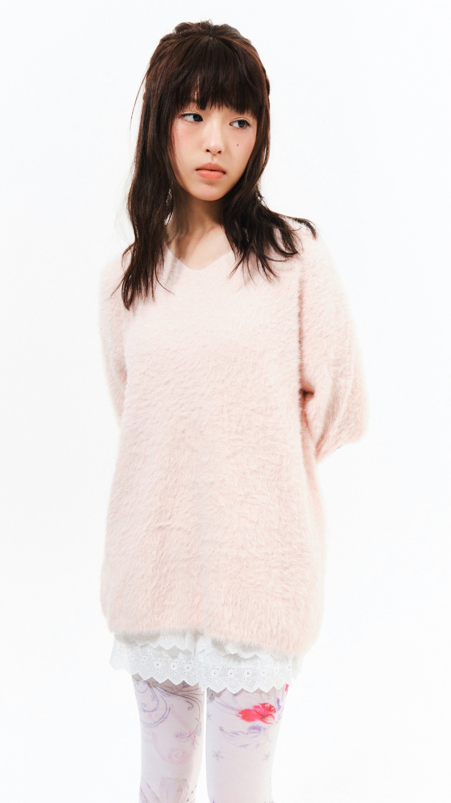 Angel sleeve mohair knit (pink)