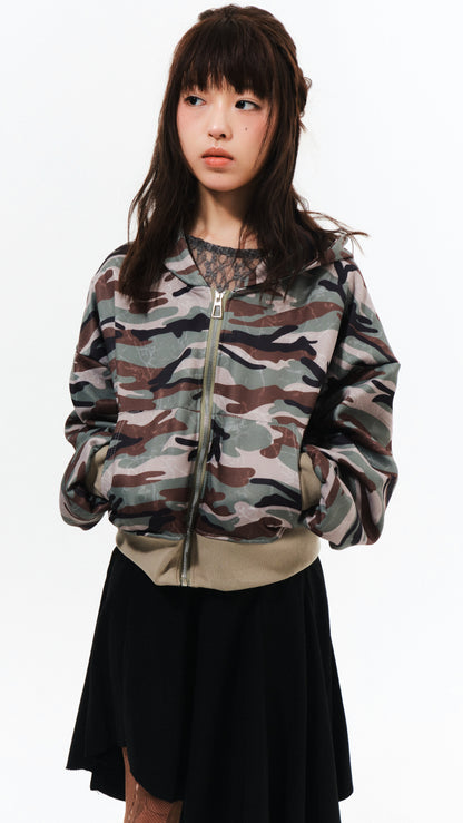 Camouflage cropped zip hoodie