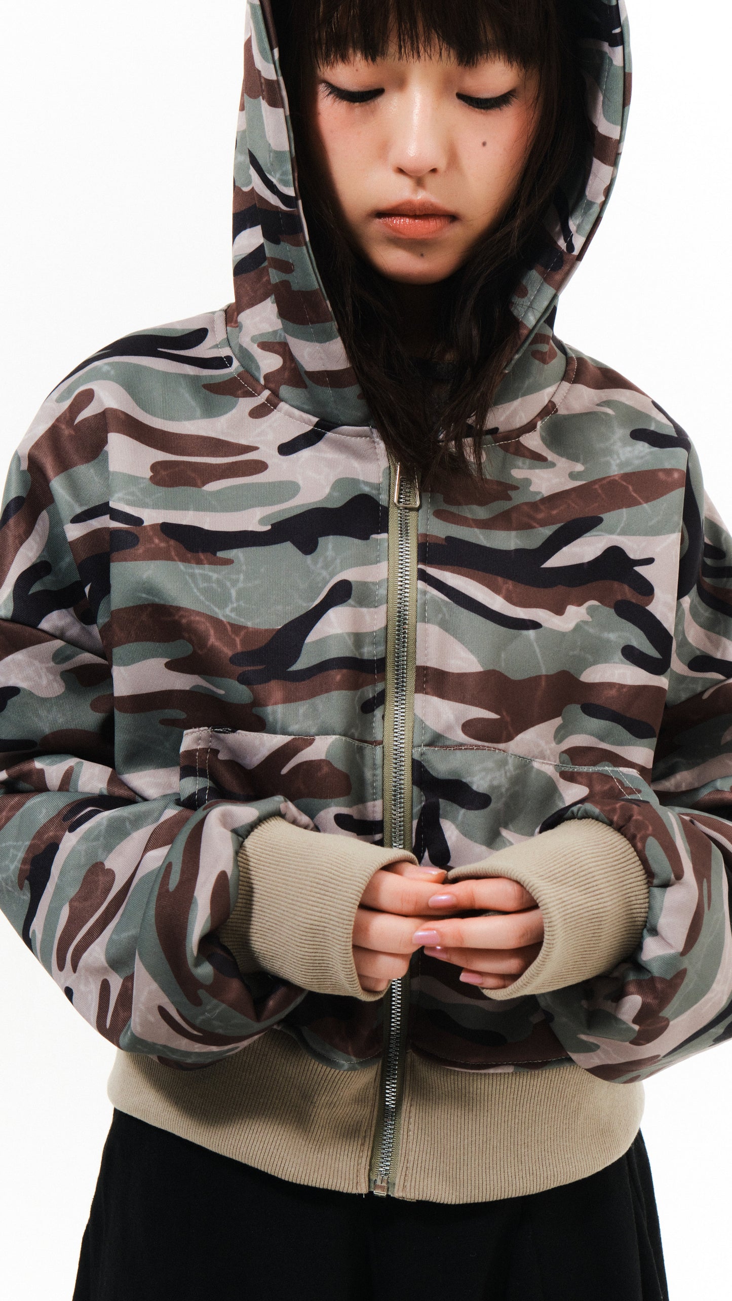 Camouflage cropped zip hoodie