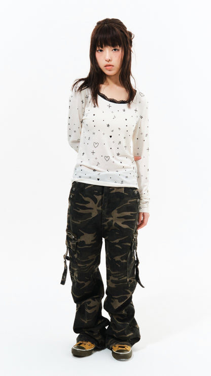 Camouflage cotton cargo pants