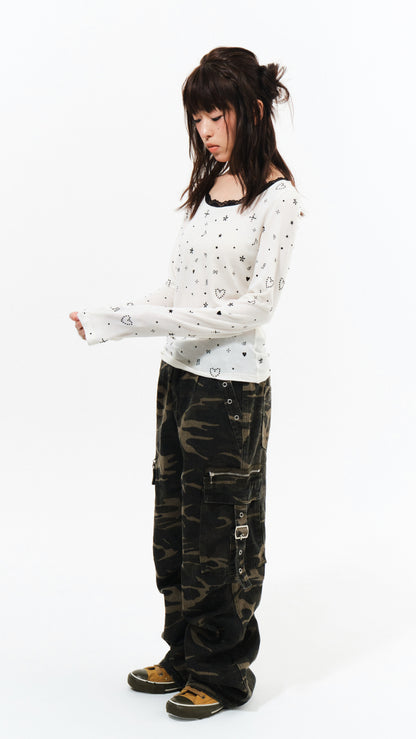 Camouflage cotton cargo pants