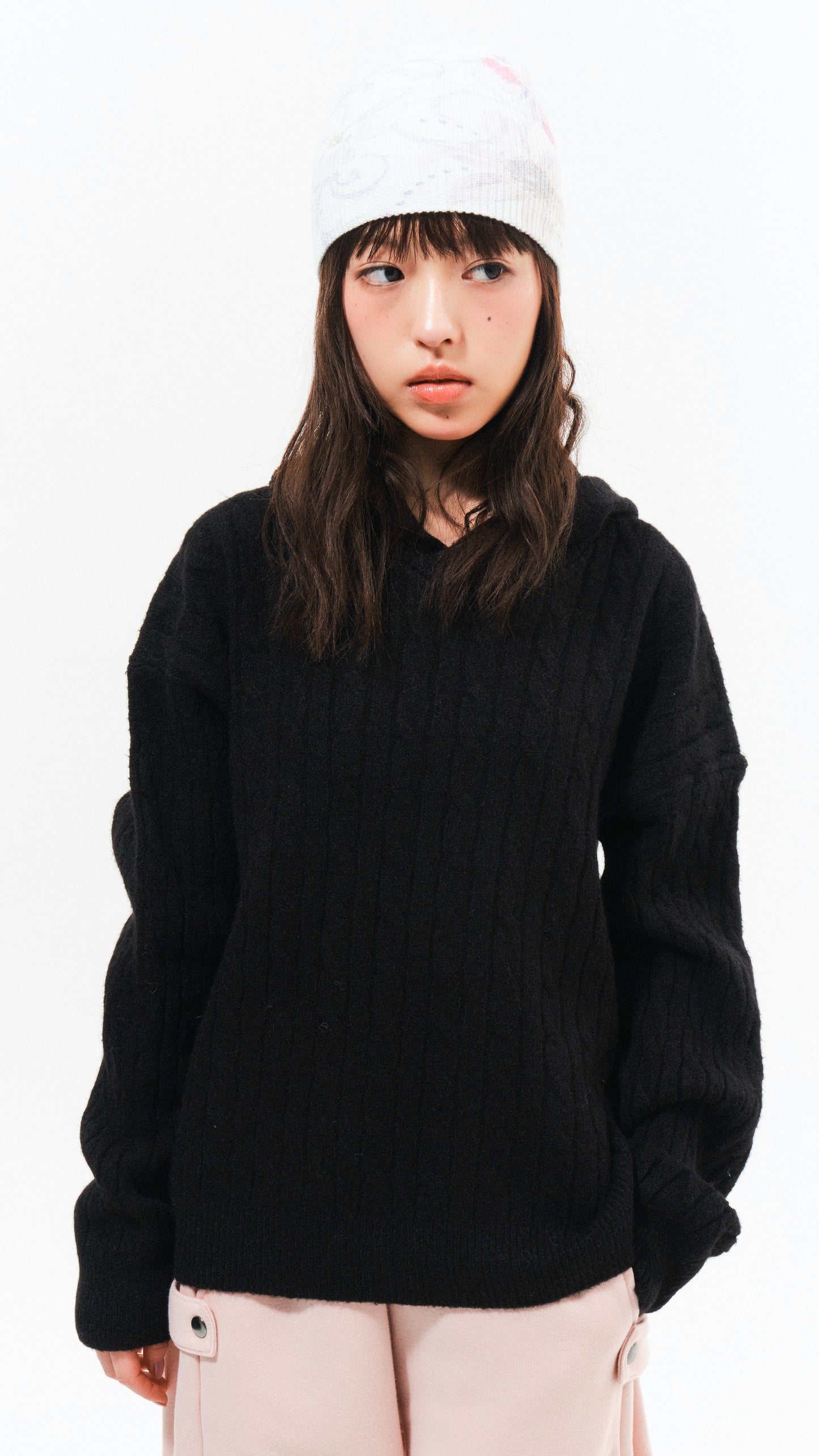 Cable knit hoodie (black)