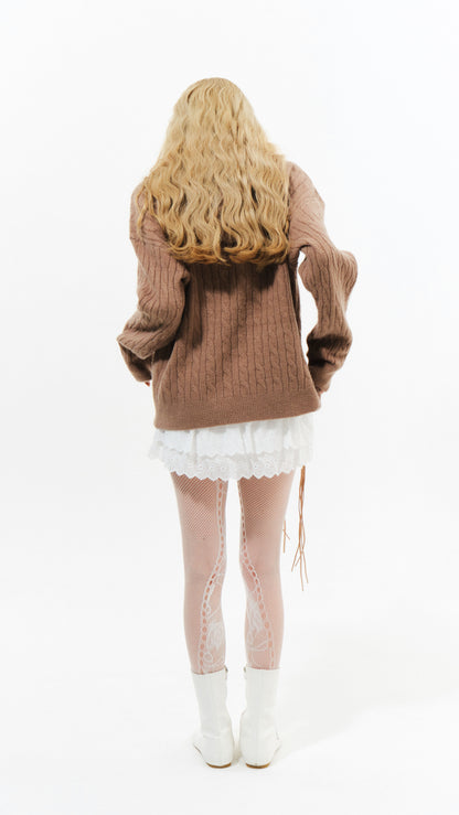 Cable knit hoodie (brown)