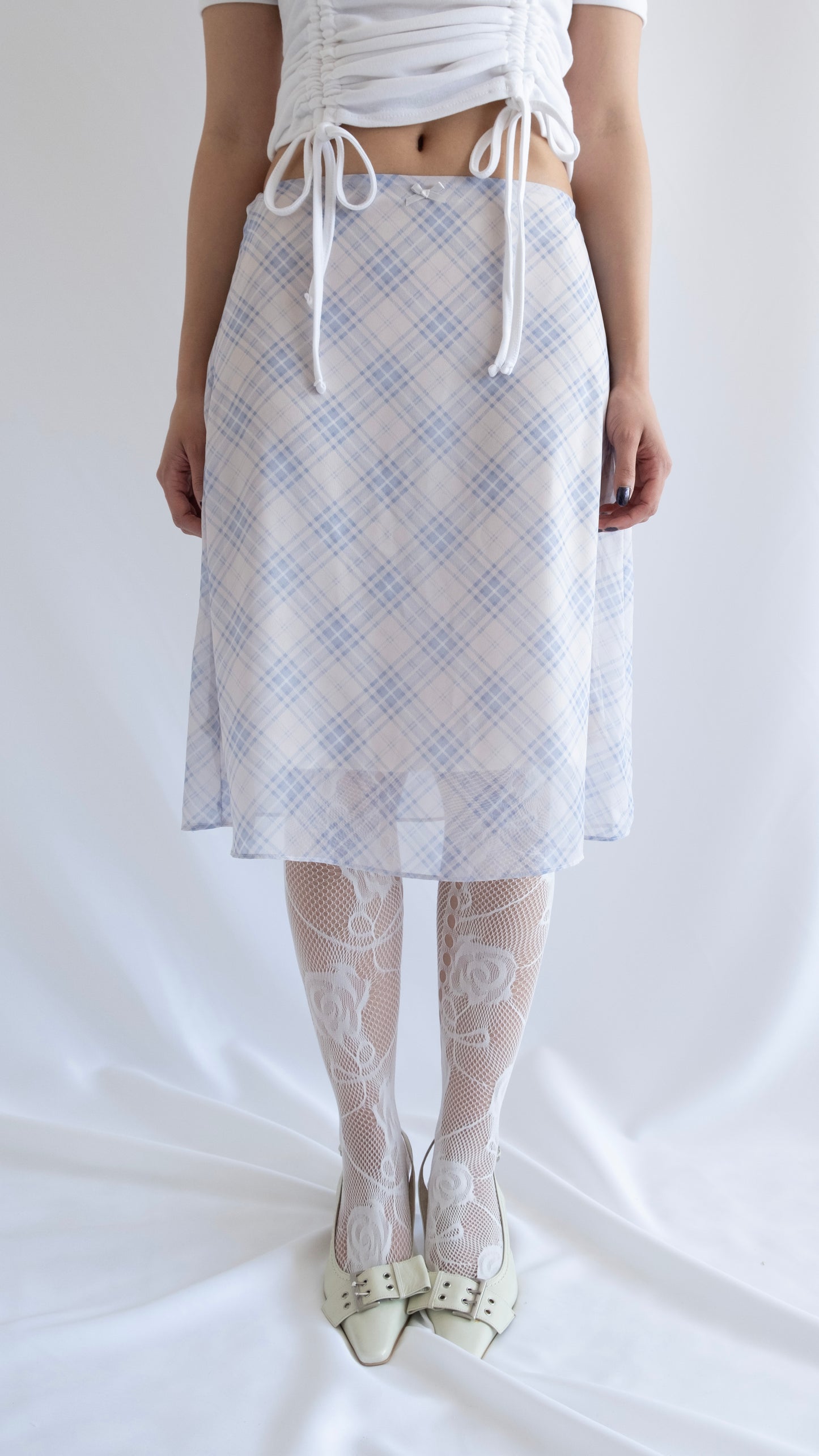 Check chiffon midi skirt (skyblue)