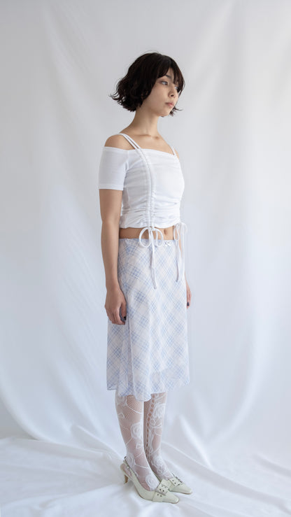 Check chiffon midi skirt (skyblue)