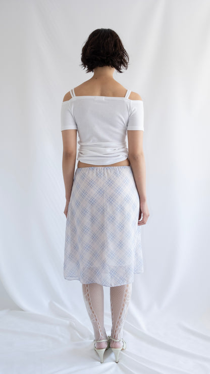 Check chiffon midi skirt (skyblue)