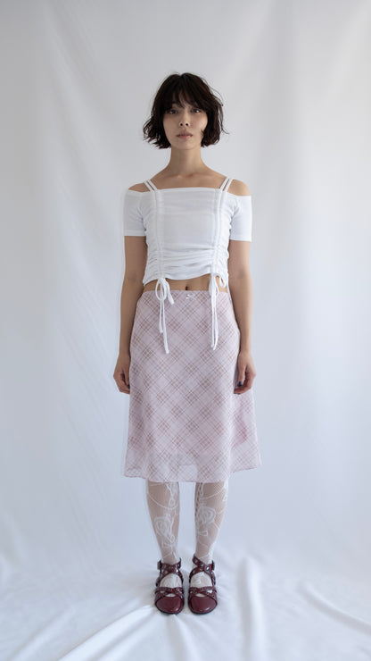 Check chiffon midi skirt (pink)