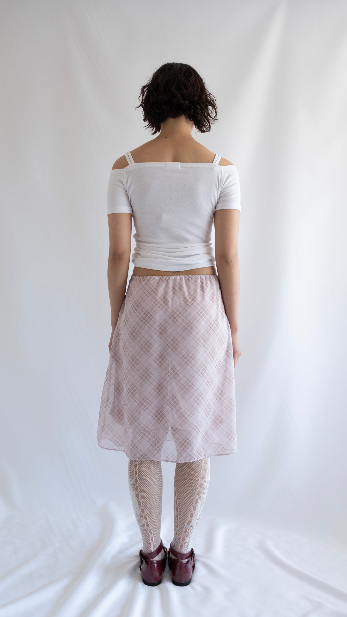 Check chiffon midi skirt (pink)