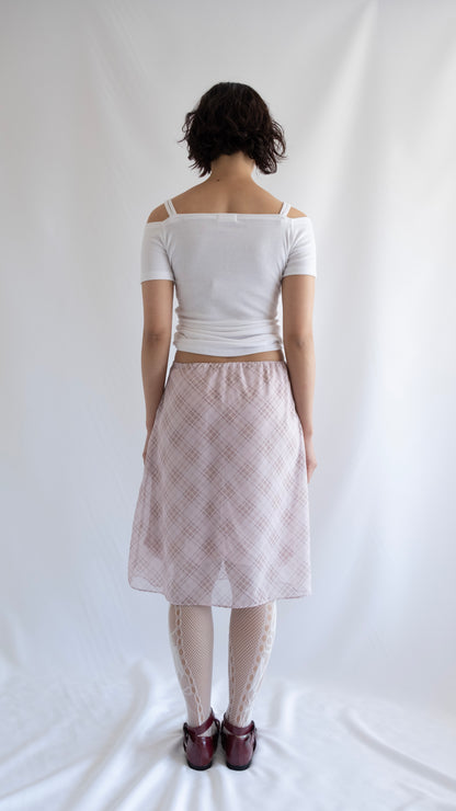 Check chiffon midi skirt (pink)