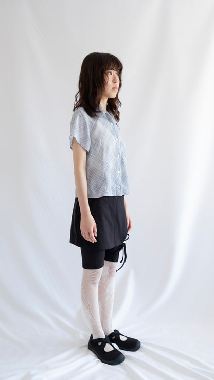 Check chiffon shirts (sky blue)