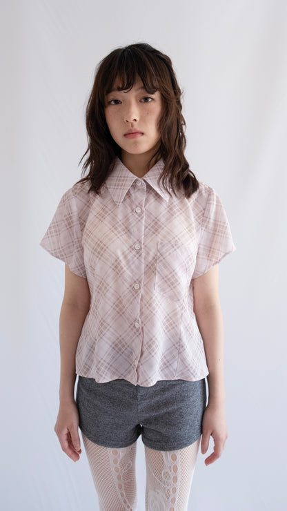 Check chiffon shirts (pink)