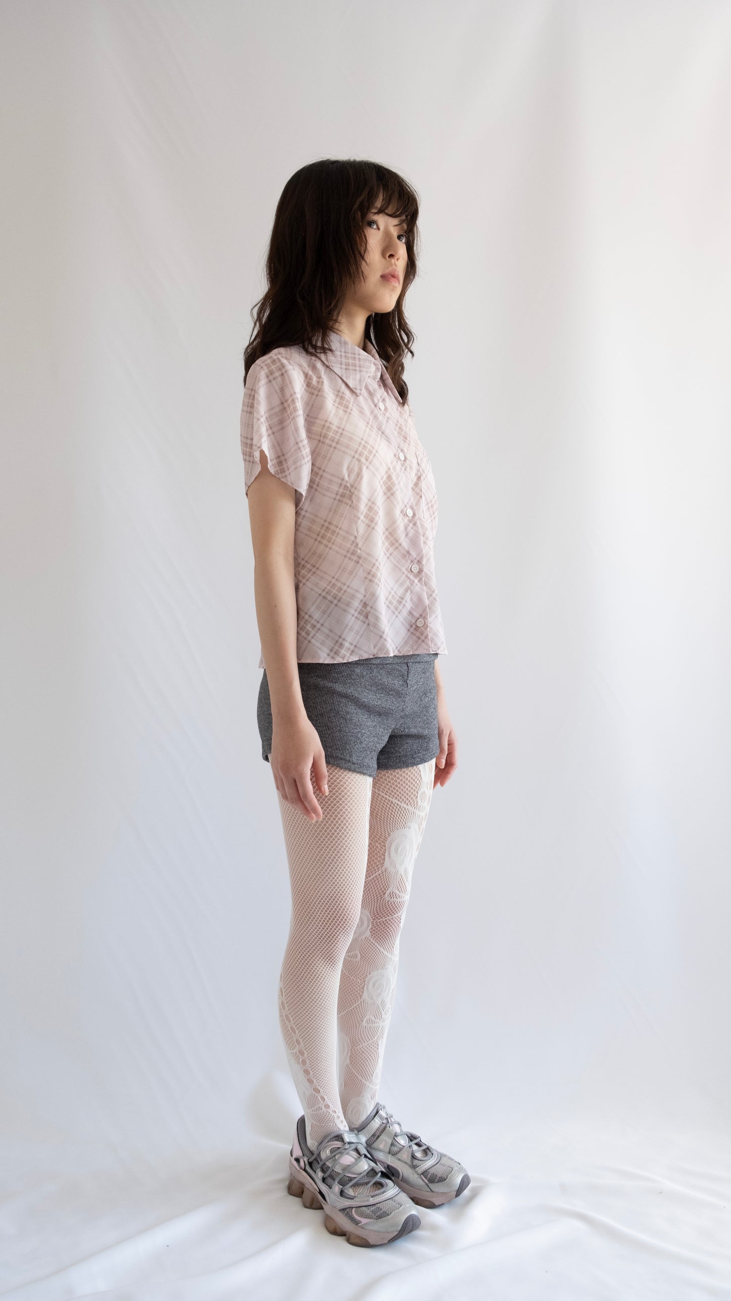 Check chiffon shirts (pink)