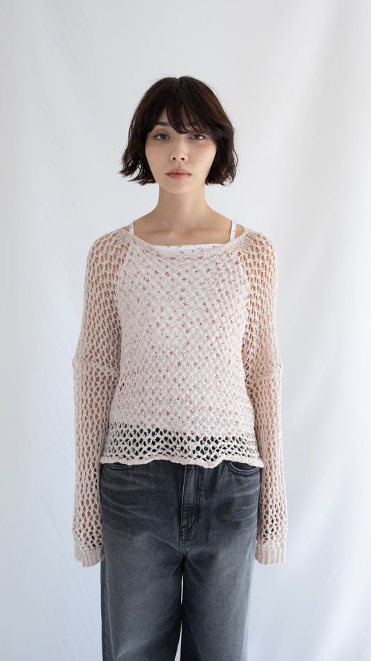 Cropped net top (beige pink)