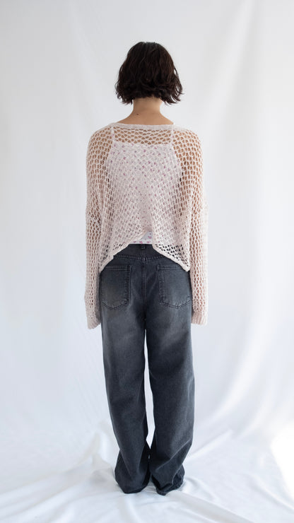 Cropped net top (beige pink)