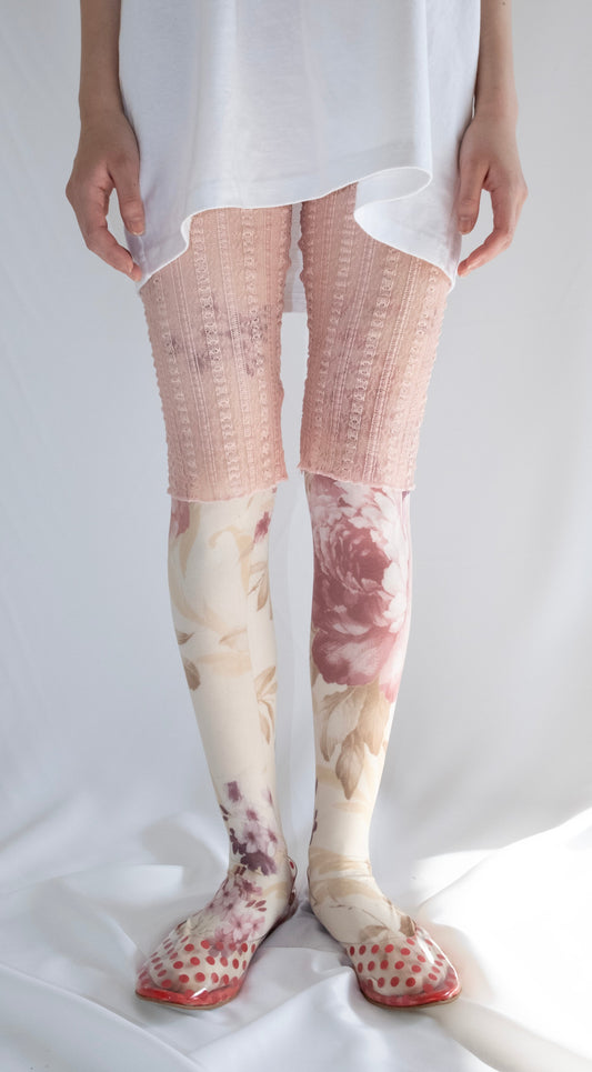 Lace half leggings (pink)