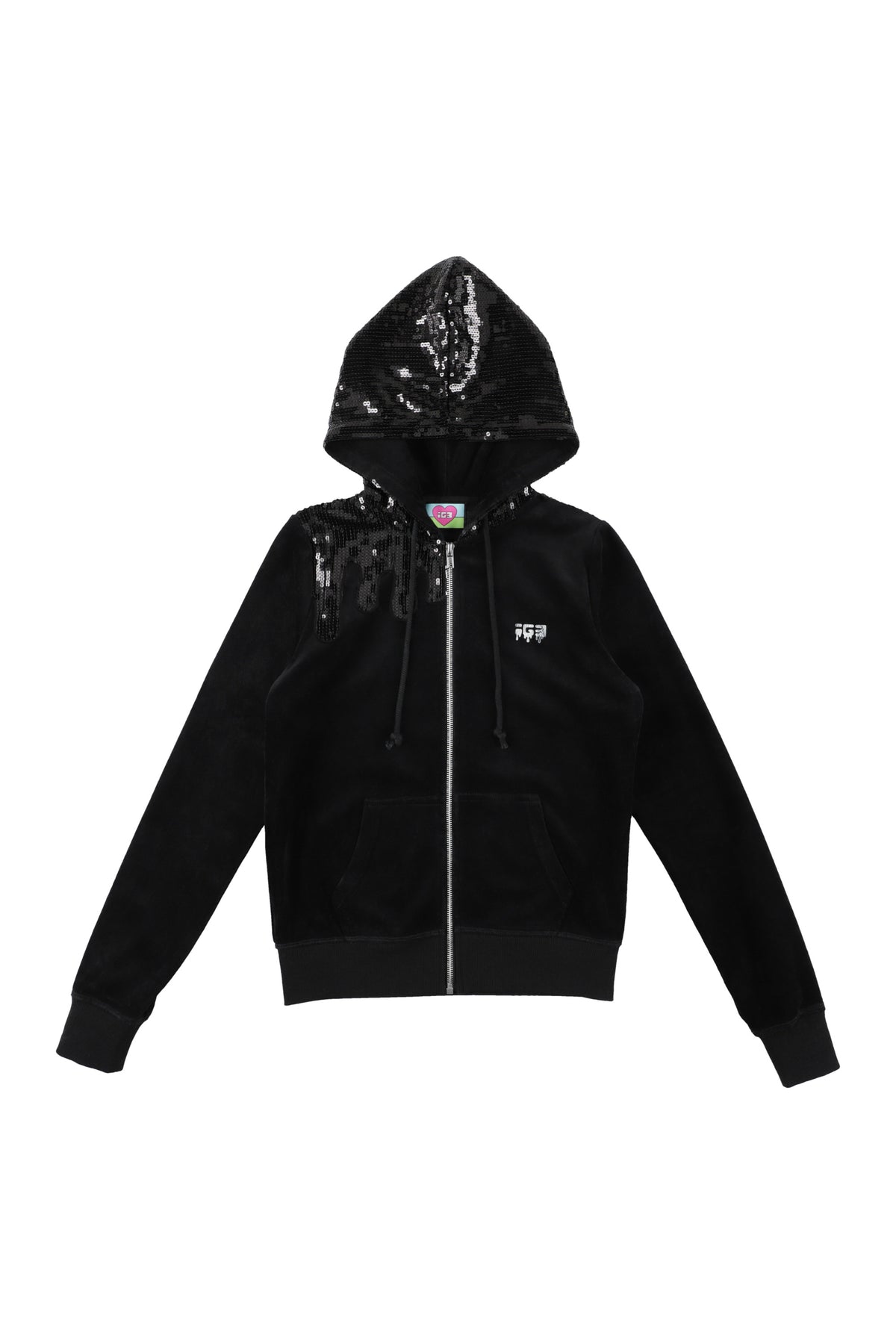 Melt Velour Zip Hoodie Black Sequin