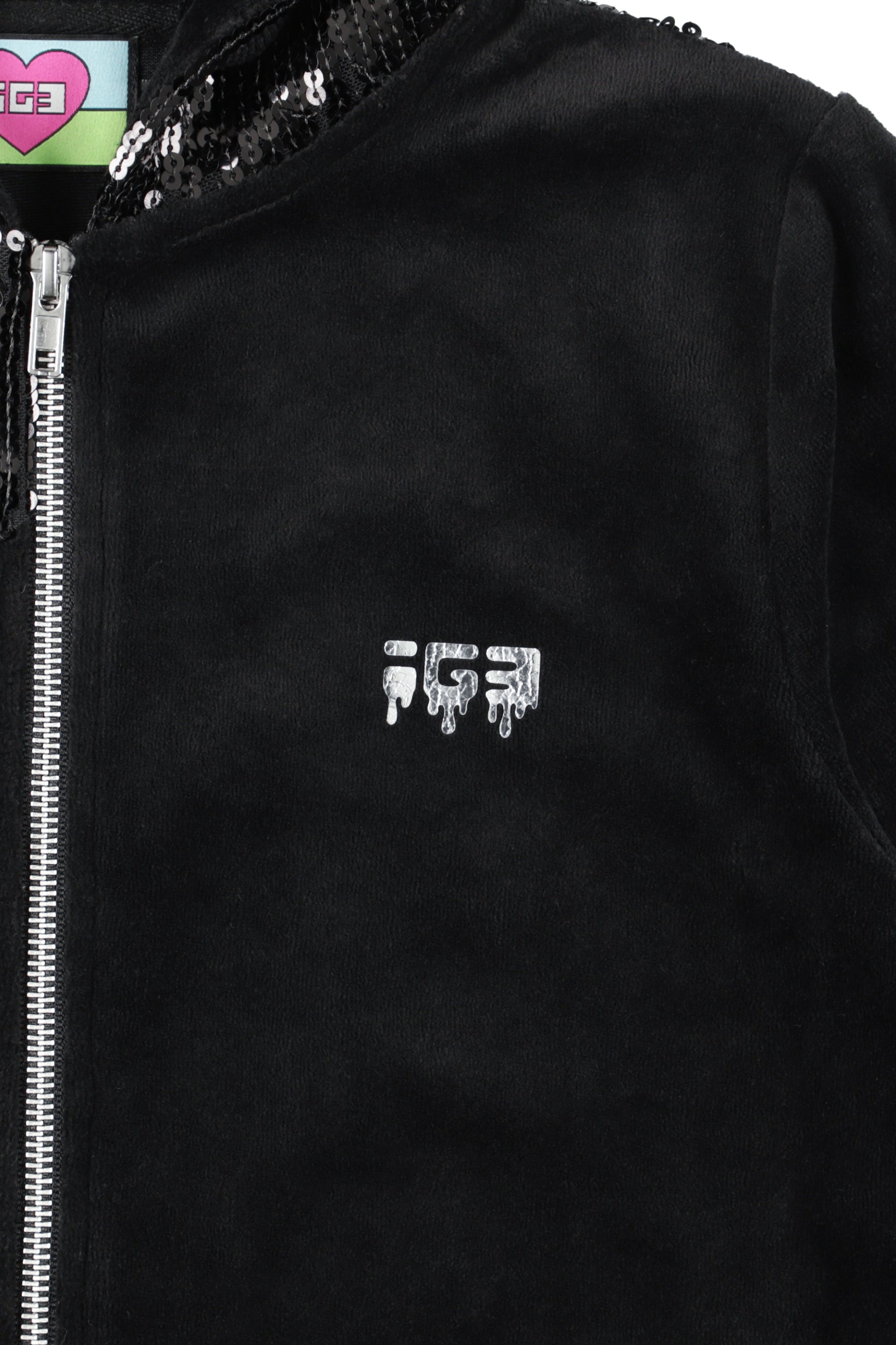 Melt Velour Zip Hoodie Black Sequin